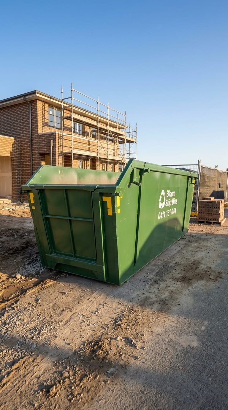 Bloom Skip Bins 10m³ construction skip bin on a Melbourne building site