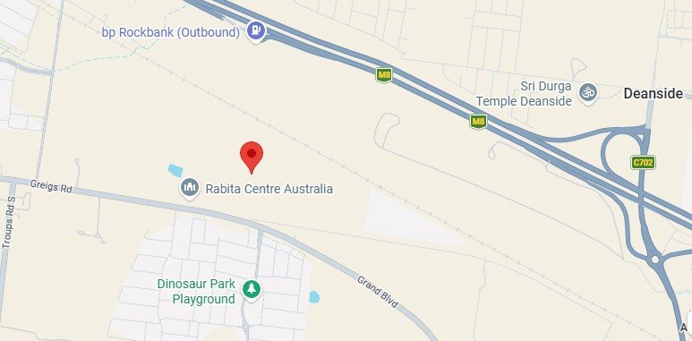 Map showing the Bloom Skip Bins depot at 121 Greigs Road, Truganina